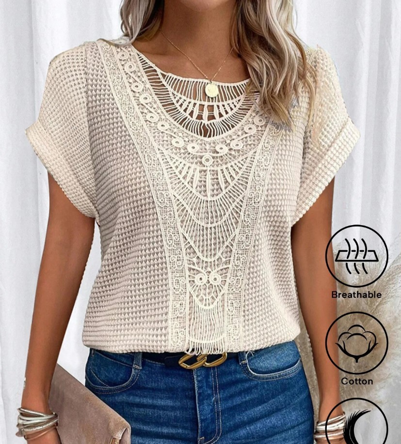 Lace Crochet Top: Elegant Short Sleeve Boho Blouse - Image 8