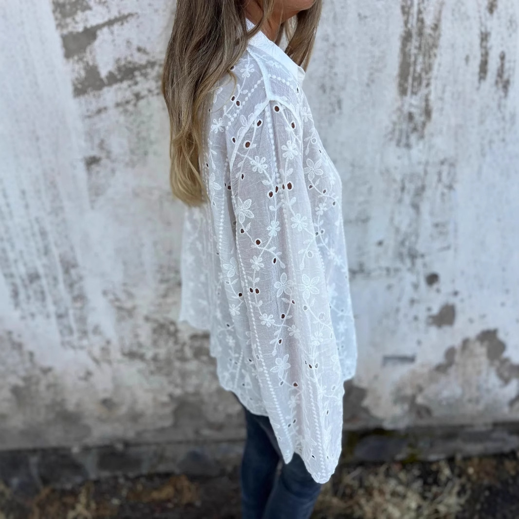 Must-Have Women's Floral Embroidered Eyelet Blouse — Romantic Ruffle Trim, 2 Colors - Image 2
