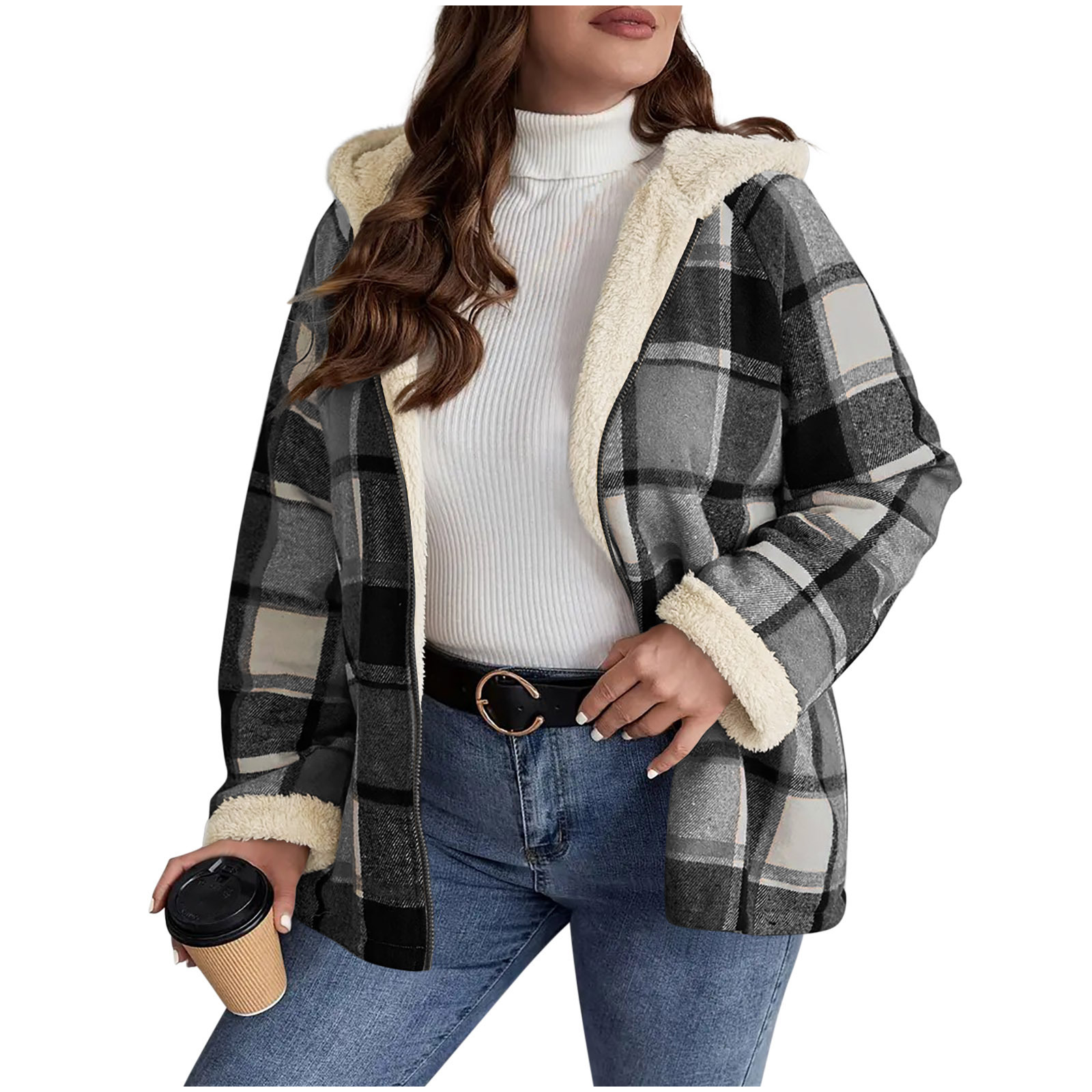 Sherpa Lined Jacket Women - Cozy Plaid 6 Colors - Image 3