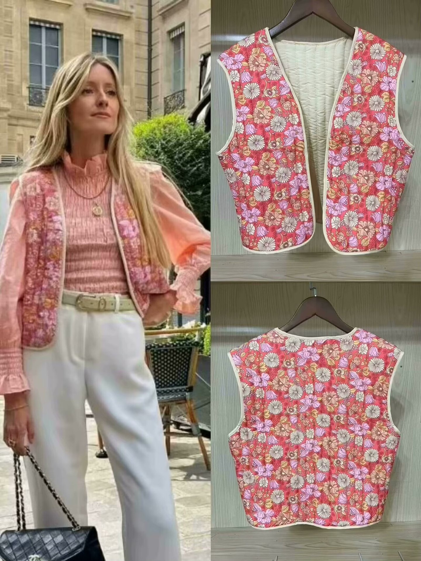 Women's Floral Quilted Crop Vest: #1 Boho Streetwear Loose Fit Puffer Waistcoat - Image 4