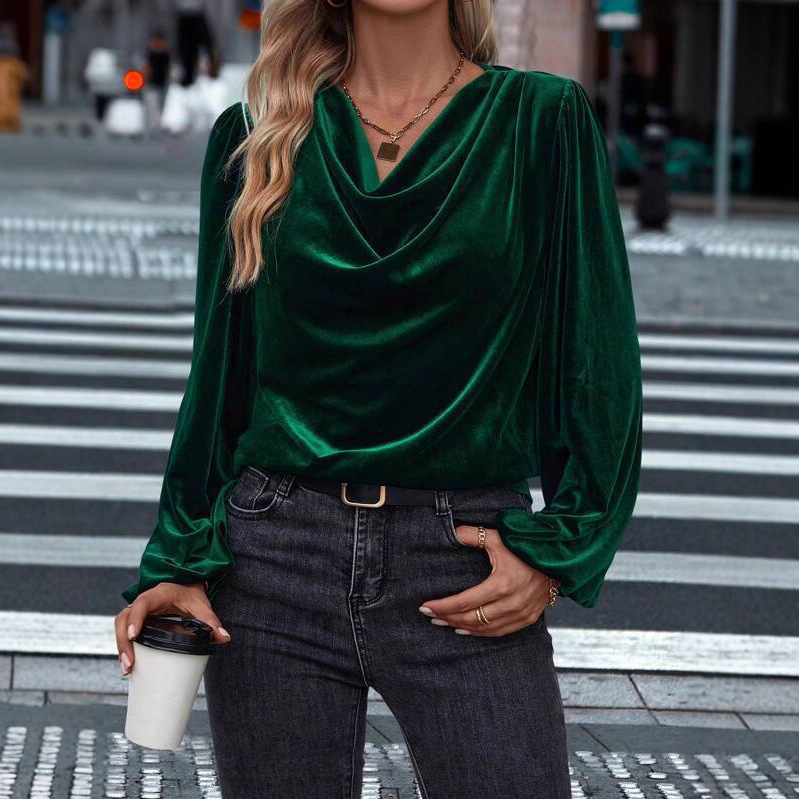 Velvet Cowl Neck Blouse: Elegant Comfortable Top - Image 2