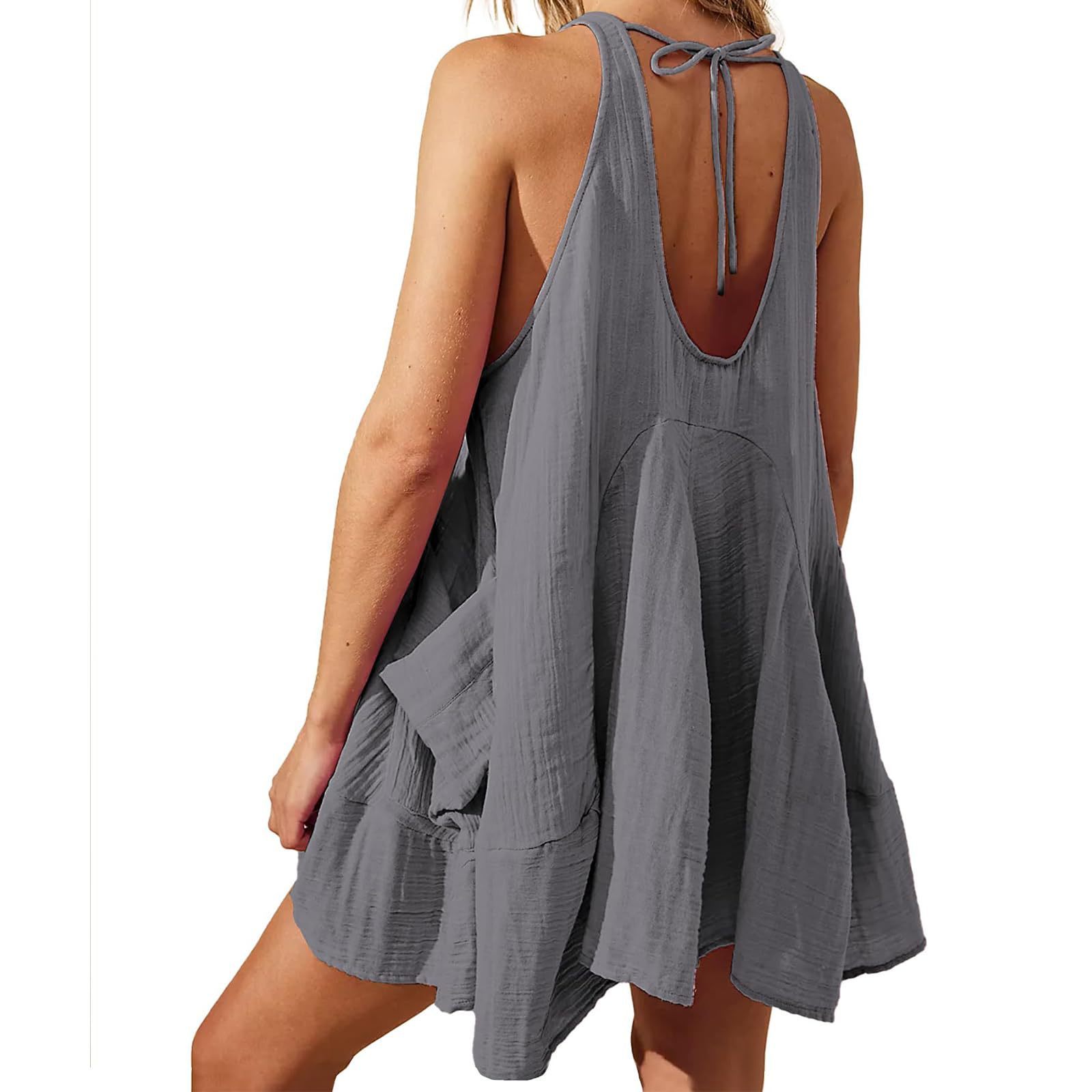 Breathtaking Women's Cotton Tie-Back Mini Dress — Boho Open Back, 9 Colors - Image 8