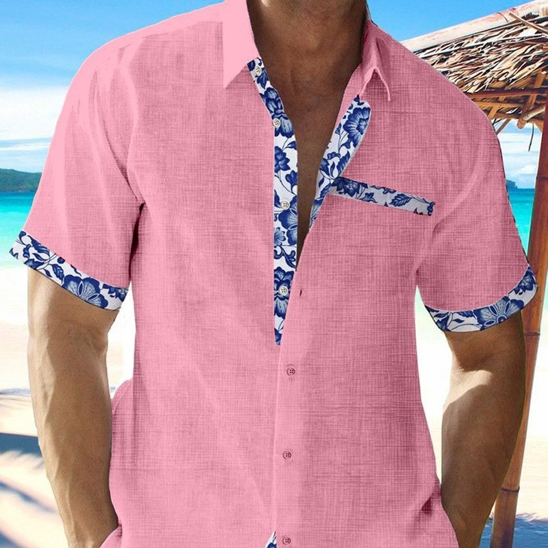 Men's Casual Button Down Shirt - Premium Effortless Floral Trim Beach Style (5 Colors)