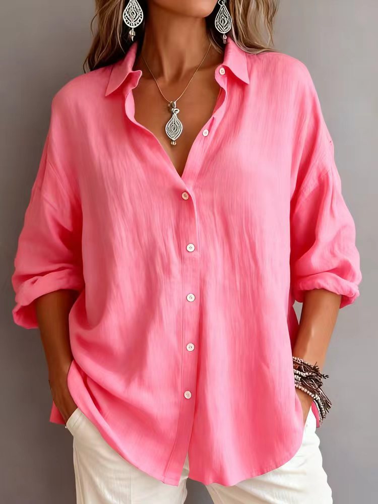 Serene Linen-Textured Button-Down Blouse | Refined Effortless Elegance - Image 8