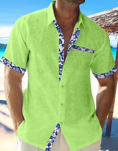 Men's Casual Button Down Shirt - Premium Effortless Floral Trim Beach Style (5 Colors) - Image 7