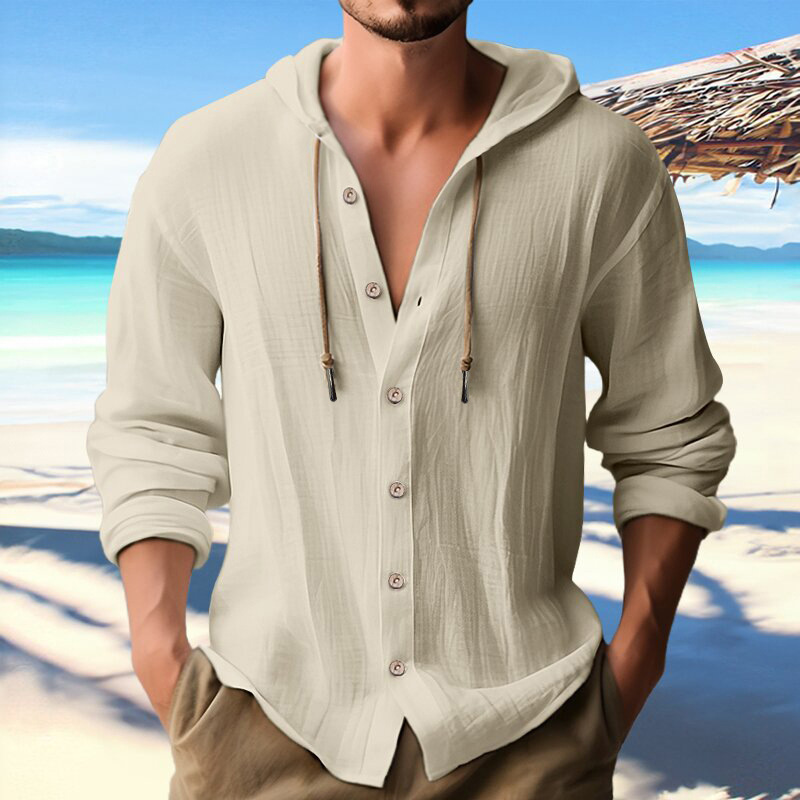 Men's Linen Hooded Button-Down Shirt | 5 Colors, Beach Resort Top - Image 8