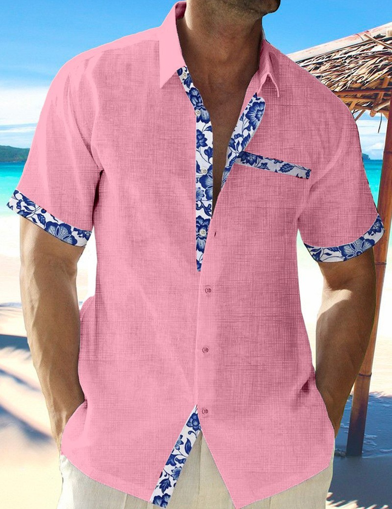 Men's Casual Button Down Shirt - Premium Effortless Floral Trim Beach Style (5 Colors) - Image 10