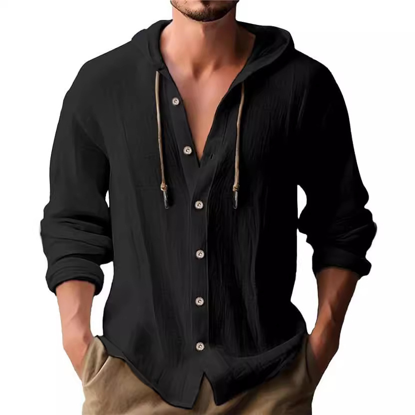 Men's Linen Hooded Button-Down Shirt | 5 Colors, Beach Resort Top - Image 4