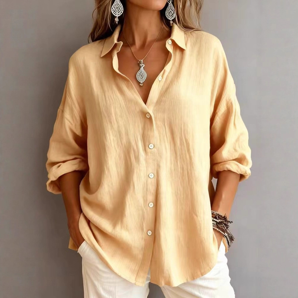 Serene Linen-Textured Button-Down Blouse | Refined Effortless Elegance - Image 7