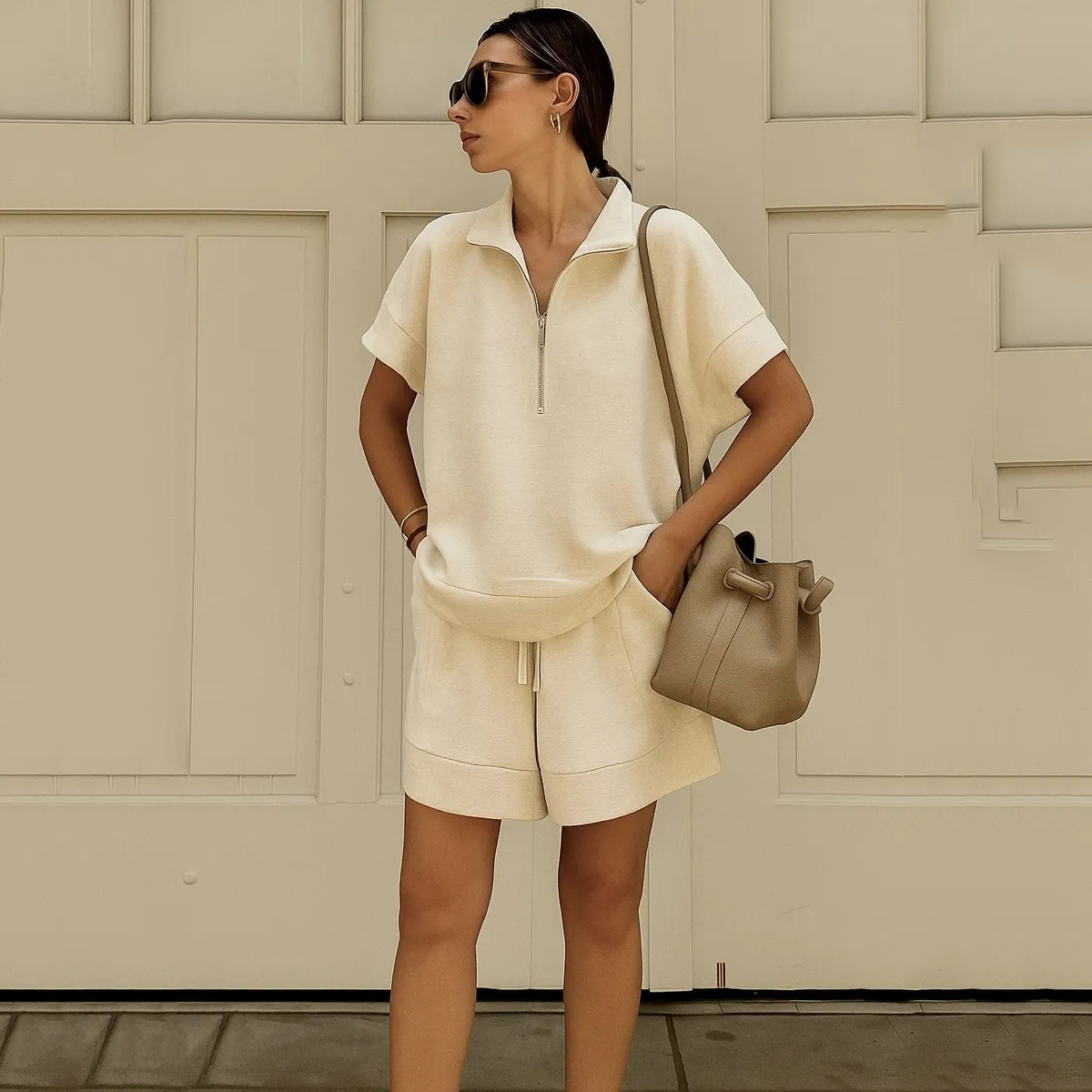 Women's 2-Piece Short Set | Half-Zip Casual Tracksuit Outfit - Image 6