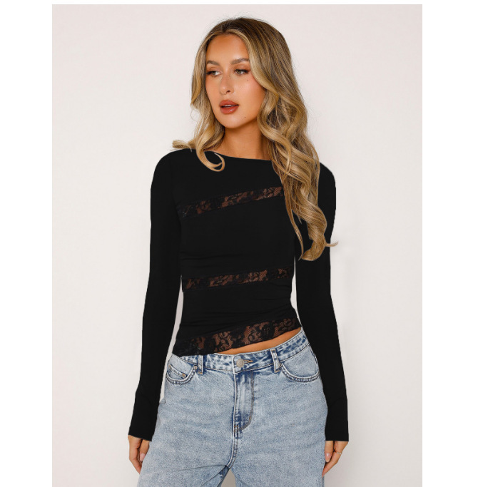 Irresistible Women's Lace Trim Crop Top | 4 Colors, Slim Fit Long Sleeve - Image 6