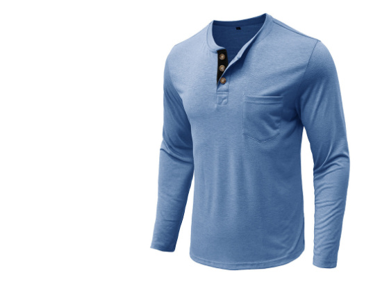 Classic Men's Henley Shirt - Long Sleeve Cotton Blend with Pocket - Image 10