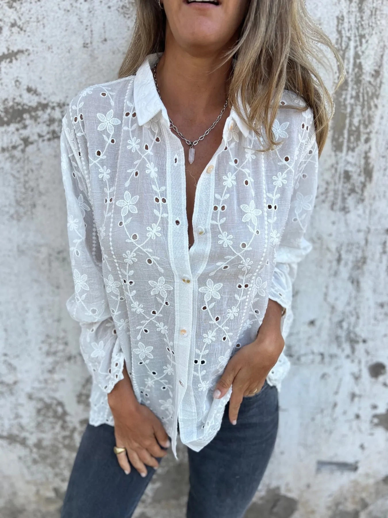 Must-Have Women's Floral Embroidered Eyelet Blouse — Romantic Ruffle Trim, 2 Colors - Image 3