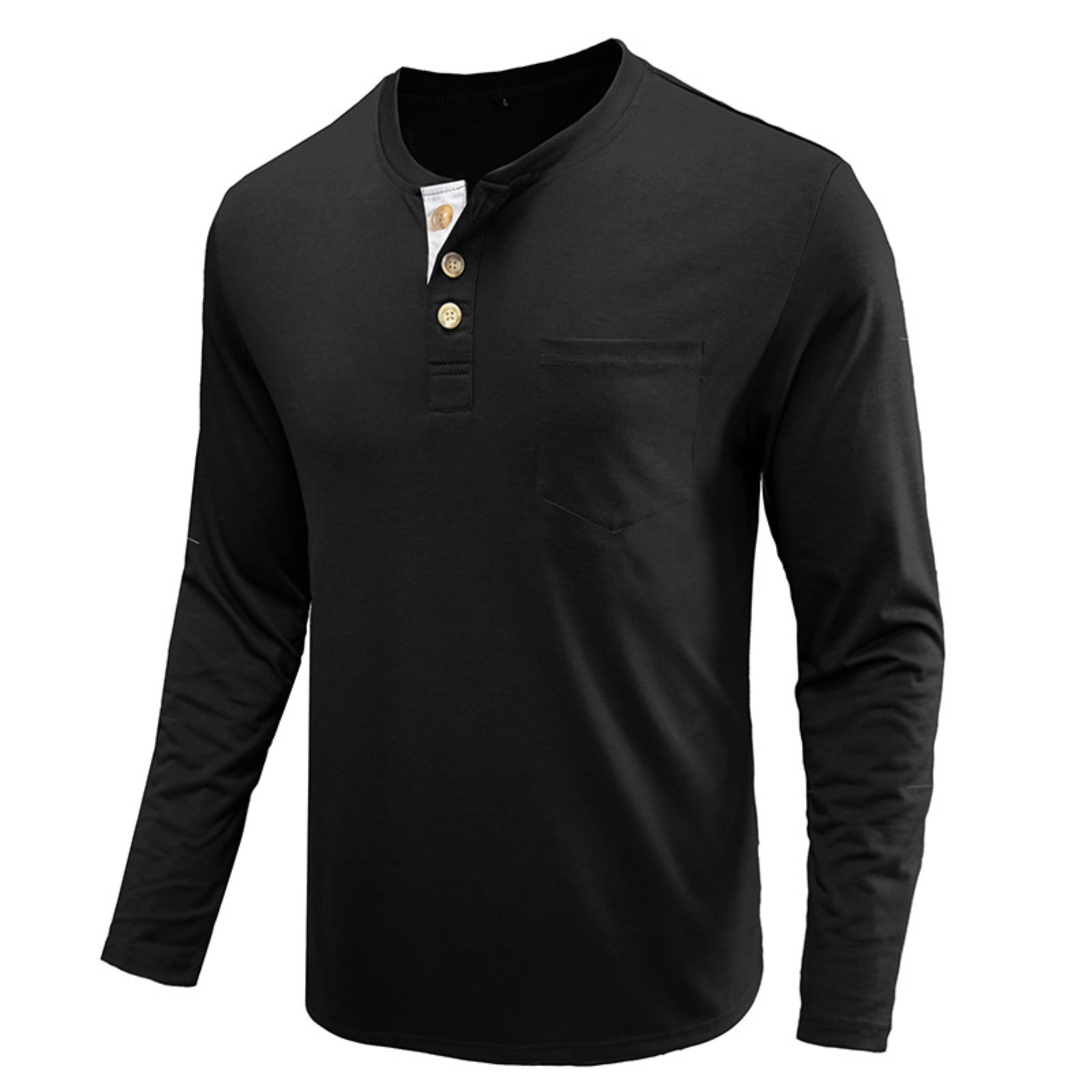 Classic Men's Henley Shirt - Long Sleeve Cotton Blend with Pocket - Image 4