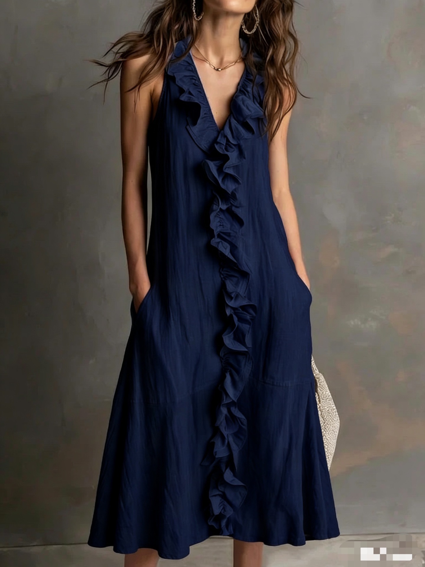 Breathtaking Women's Ruffle V-Neck Maxi Dress | 6 Colors, Linen Sleeveless - Image 9
