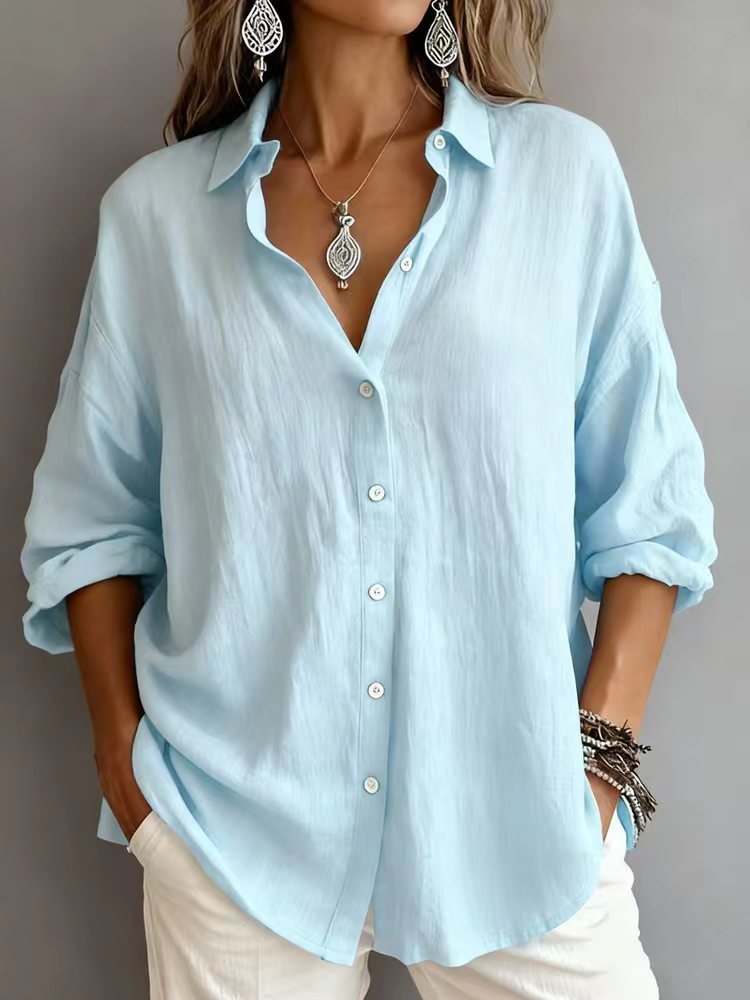 Serene Linen-Textured Button-Down Blouse | Refined Effortless Elegance - Image 10