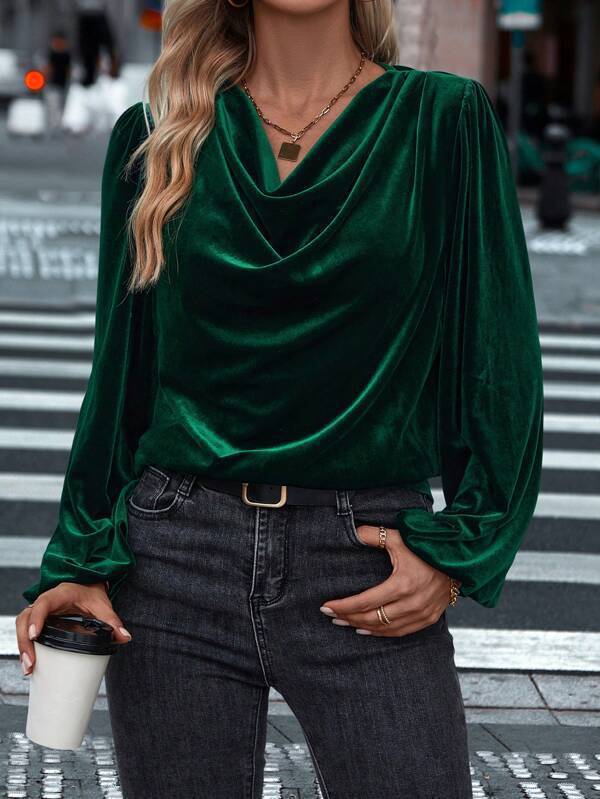 Velvet Cowl Neck Blouse: Elegant Comfortable Top - Image 9