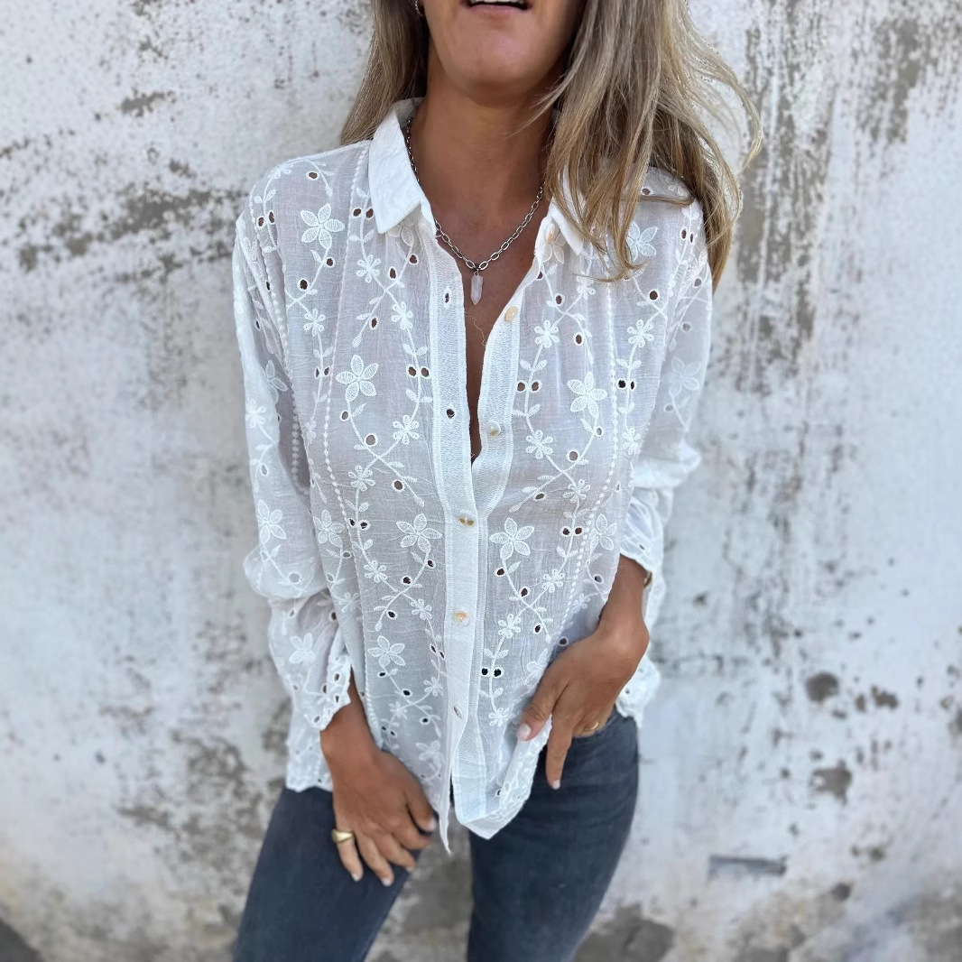 Must-Have Women's Floral Embroidered Eyelet Blouse — Romantic Ruffle Trim, 2 Colors - Image 4