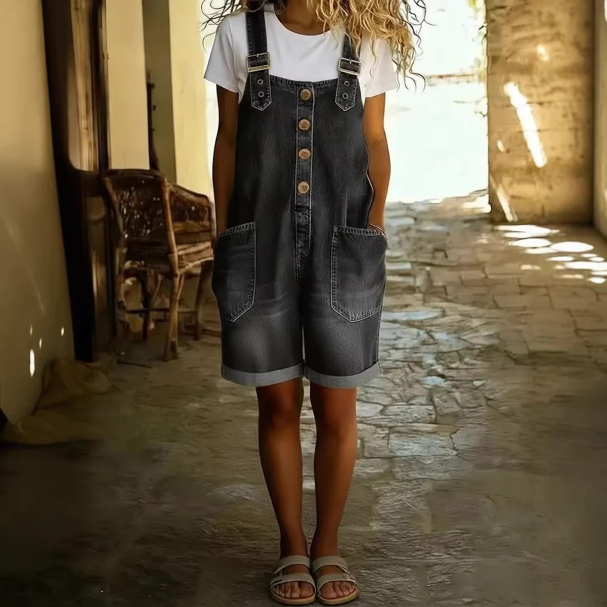 Sensational Women's Denim Short Overalls | 4 Colors, Washed Bib Romper - Image 5