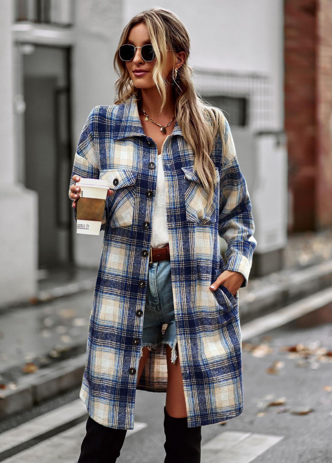 Women's Long Plaid Shirt Jacket - Image 9