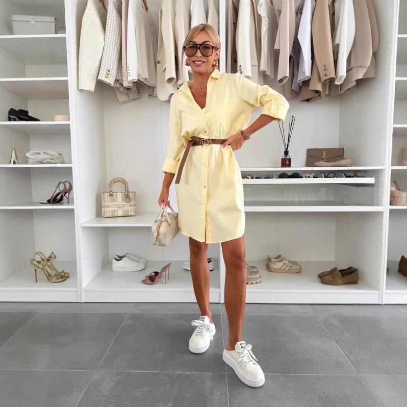 Casual Mini Belted Shirt Dress for Women