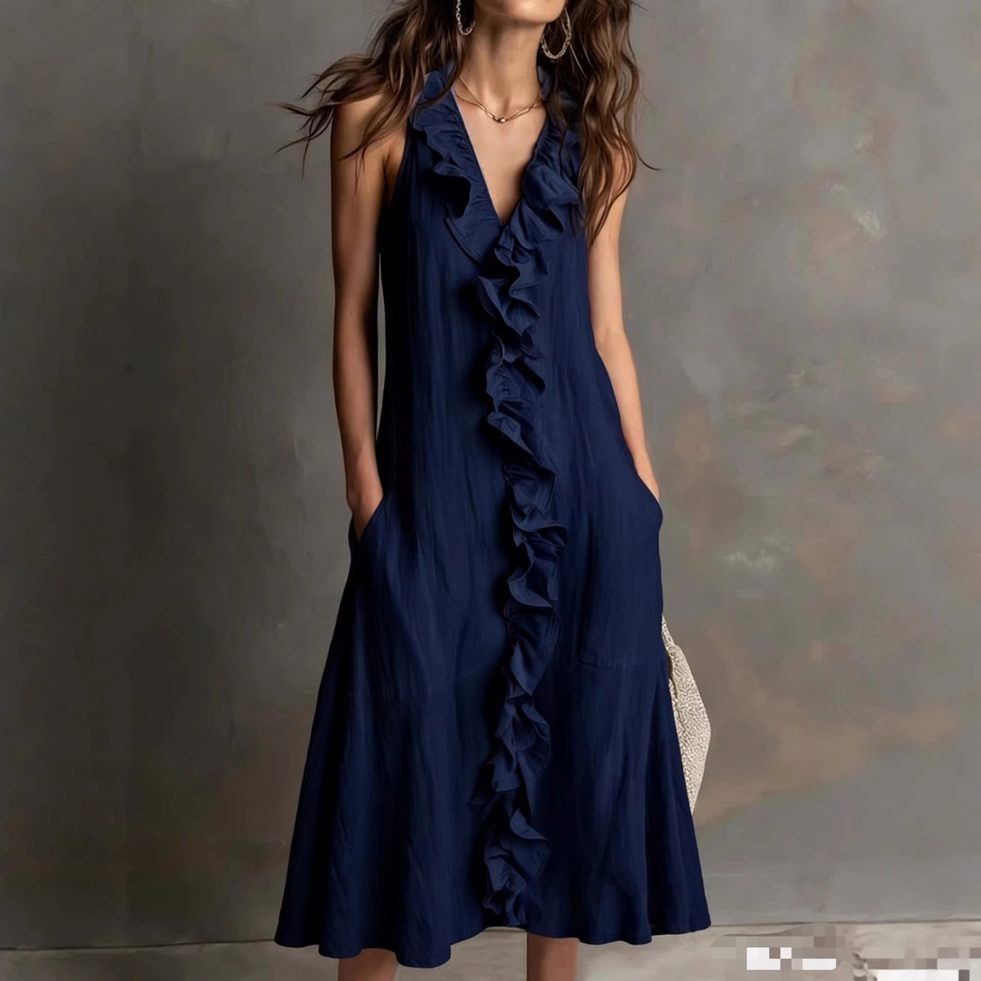 Breathtaking Women's Ruffle V-Neck Maxi Dress | 6 Colors, Linen Sleeveless - Image 5