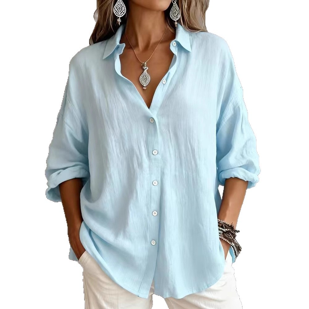 Serene Linen-Textured Button-Down Blouse | Refined Effortless Elegance - Image 9