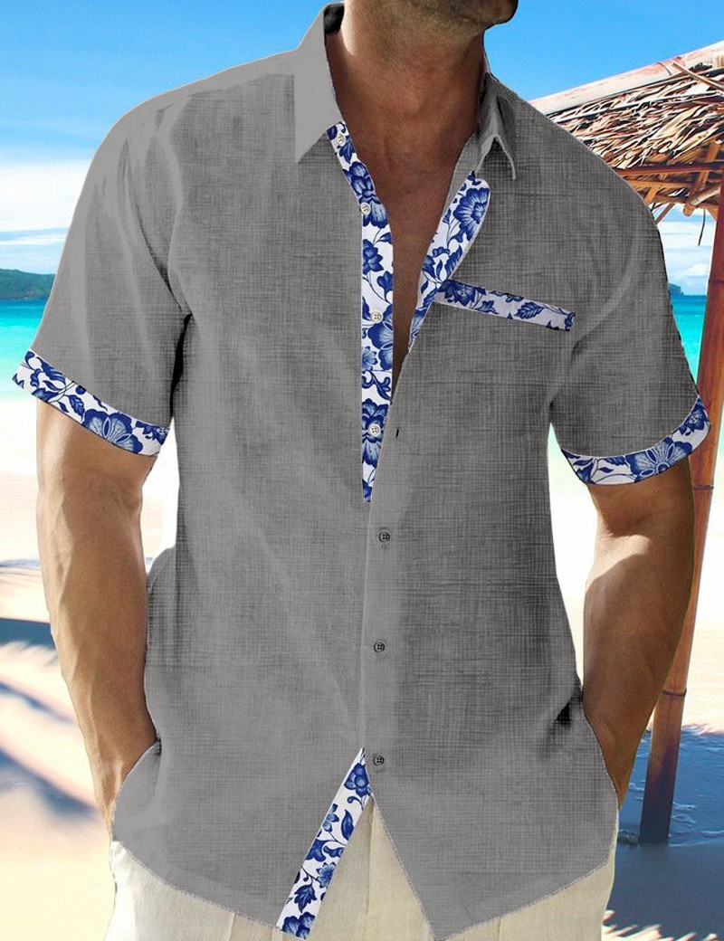 Men's Casual Button Down Shirt - Premium Effortless Floral Trim Beach Style (5 Colors) - Image 6