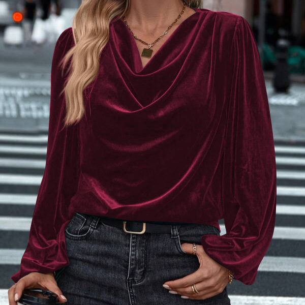 Velvet Cowl Neck Blouse: Elegant Comfortable Top - Image 4