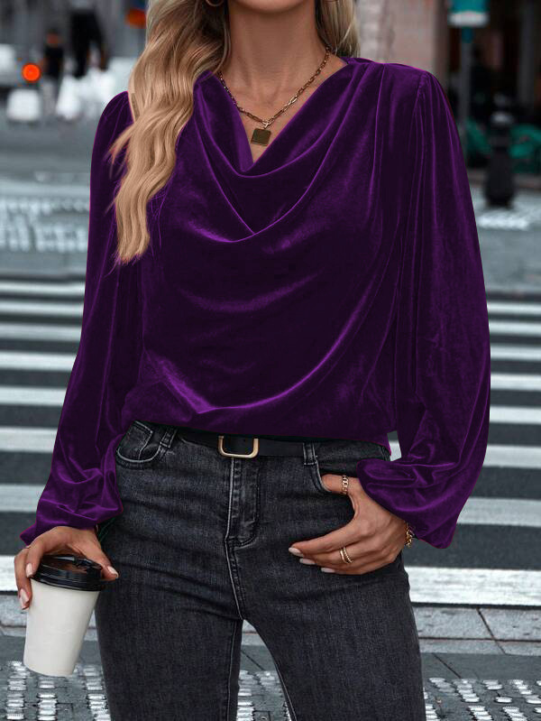 Velvet Cowl Neck Blouse: Elegant Comfortable Top - Image 7