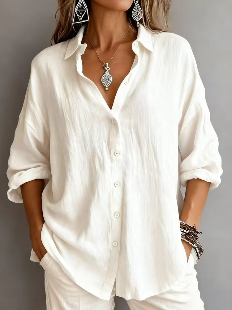 Serene Linen-Textured Button-Down Blouse | Refined Effortless Elegance - Image 5