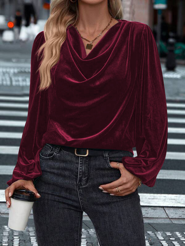 Velvet Cowl Neck Blouse: Elegant Comfortable Top - Image 8