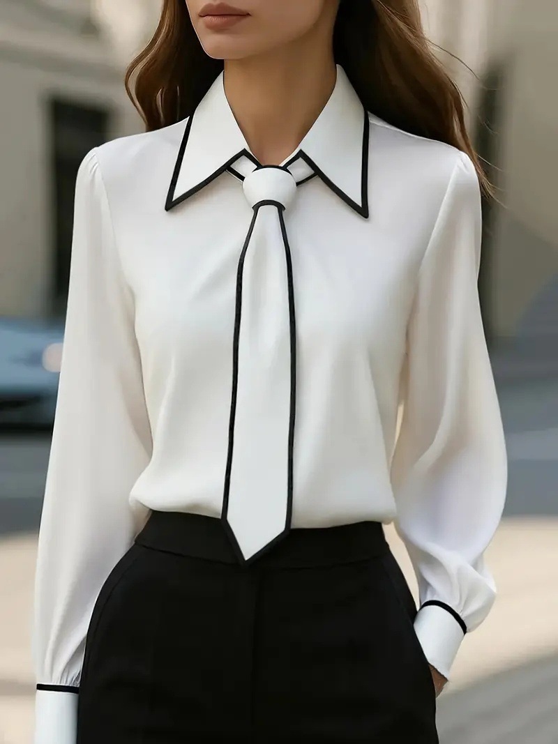 Women’s Elegant Work Blouse – Trendy Long Sleeve Office Top - Image 6