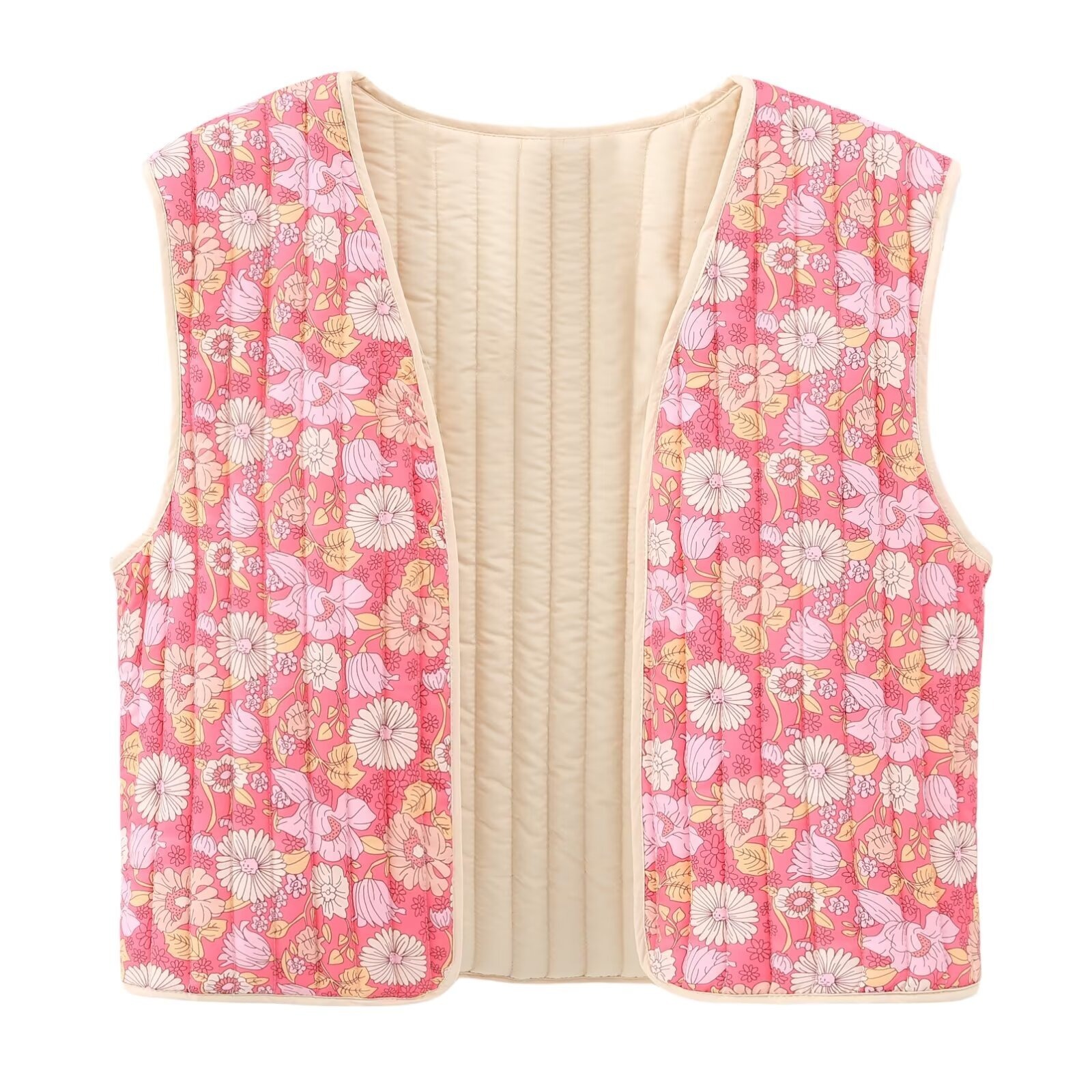Women's Floral Quilted Crop Vest: #1 Boho Streetwear Loose Fit Puffer Waistcoat - Image 3