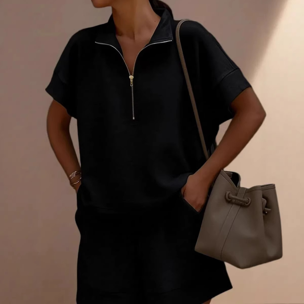 Women's 2-Piece Short Set | Half-Zip Casual Tracksuit Outfit - Image 8