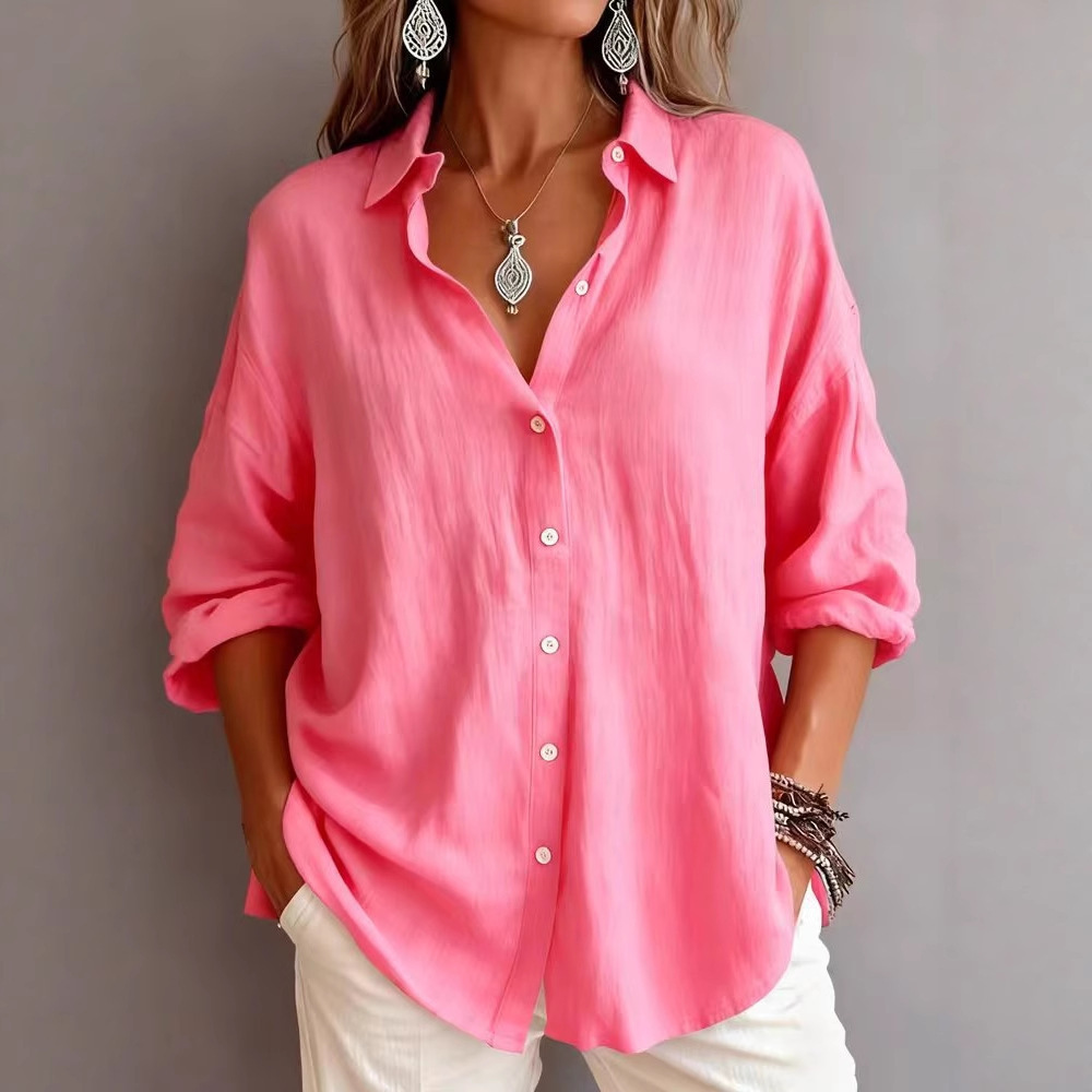 Serene Linen-Textured Button-Down Blouse | Refined Effortless Elegance - Image 3