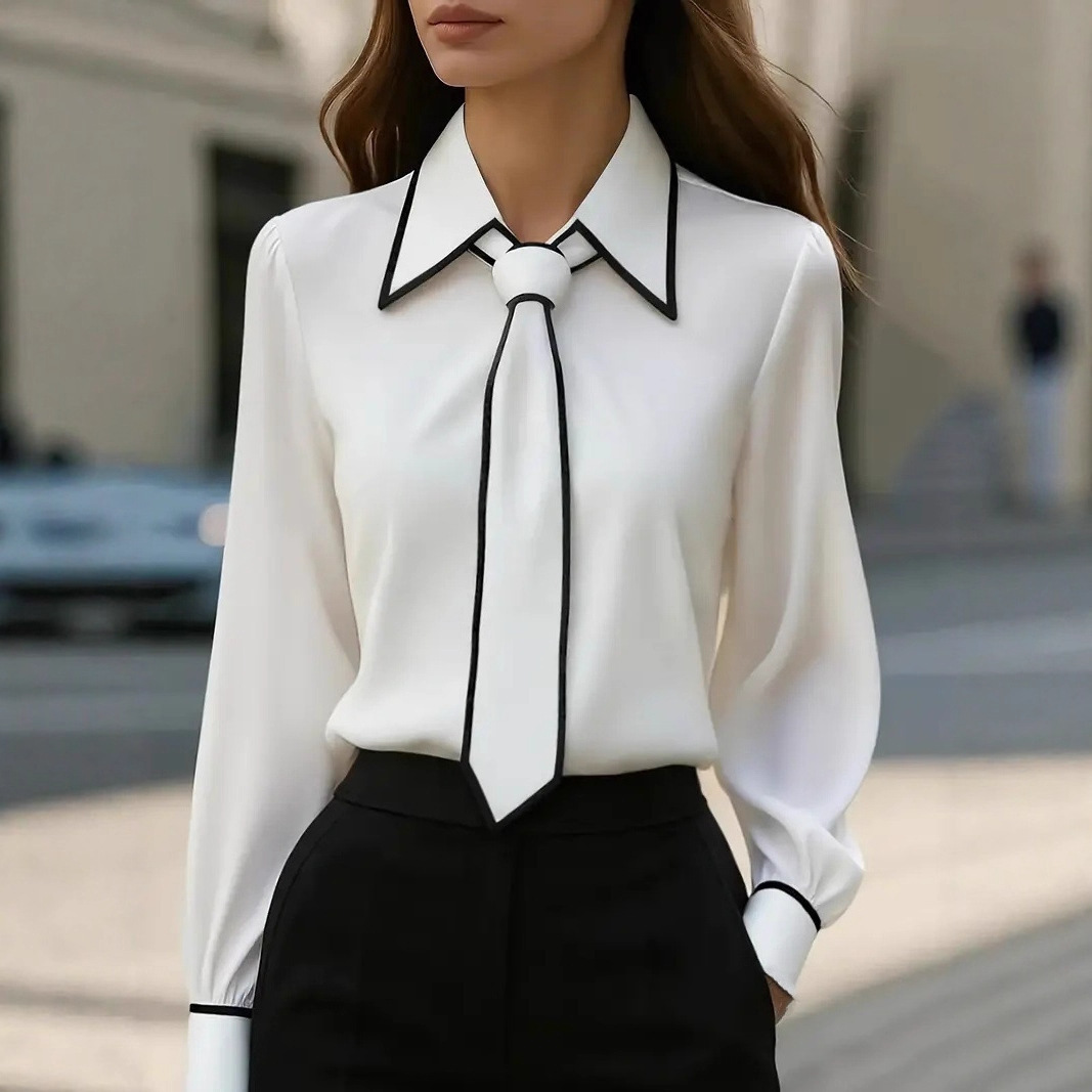 Women’s Elegant Work Blouse – Trendy Long Sleeve Office Top - Image 5
