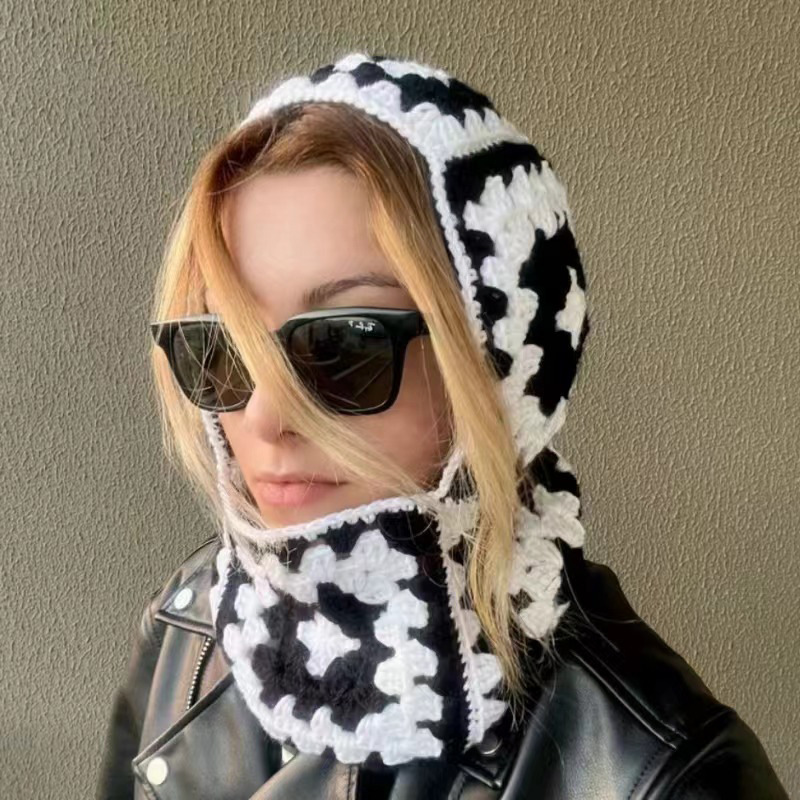 Crochet Balaclava: 100% Gorgeous & Ultimate Black/White Wool Hat
