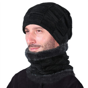 Mens Winter Knit Beanie Set: 2 Ultimate & Perfect Fleece Pieces